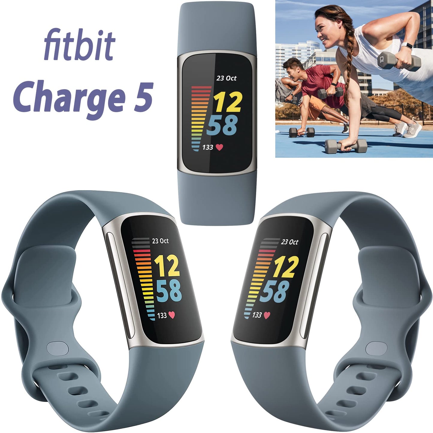 Fitbit Charge 5 Advanced Fitness & Health Tracker (Blue) with Built-in GPS, Stress Management Tools, Bundle with 2 Watch Bands, 3.3foot Charge Cable, Wall Adapter, Screen Shield & PremGear for Fitbit