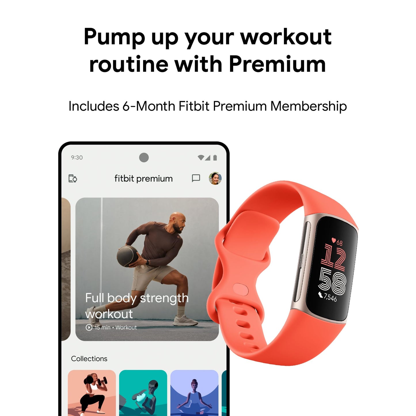 Fitbit Charge 6 Fitness Tracker with Heart Rate, GPS, Premium Membership, and Health Tools - Gold Case w/ Red Band, 1.04 Screen