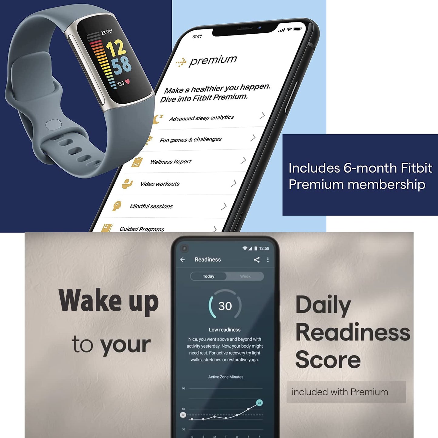 Fitbit Charge 5 Advanced Fitness & Health Tracker (Blue) with Built-in GPS, Stress Management Tools, Bundle with 2 Watch Bands, 3.3foot Charge Cable, Wall Adapter, Screen Shield & PremGear for Fitbit
