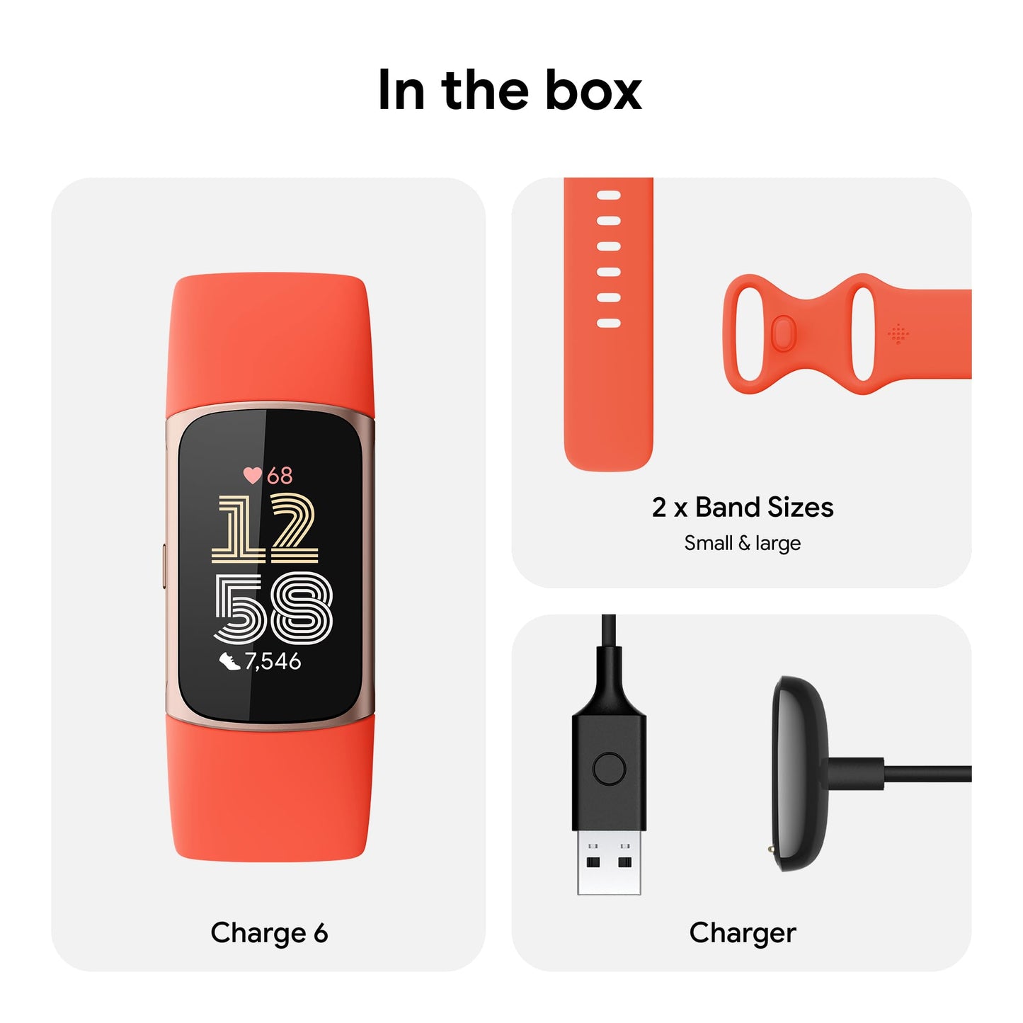 Fitbit Charge 6 Fitness Tracker with Heart Rate, GPS, Premium Membership, and Health Tools - Gold Case w/ Red Band, 1.04 Screen