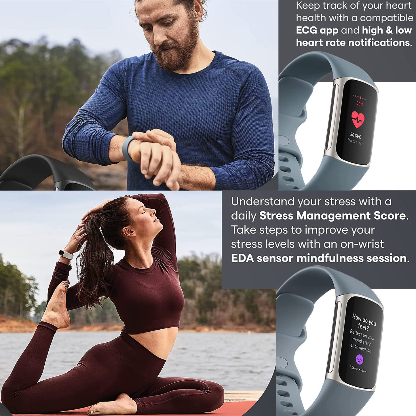 Fitbit Charge 5 Advanced Fitness & Health Tracker (Blue) with Built-in GPS, Stress Management Tools, Bundle with 2 Watch Bands, 3.3foot Charge Cable, Wall Adapter, Screen Shield & PremGear for Fitbit